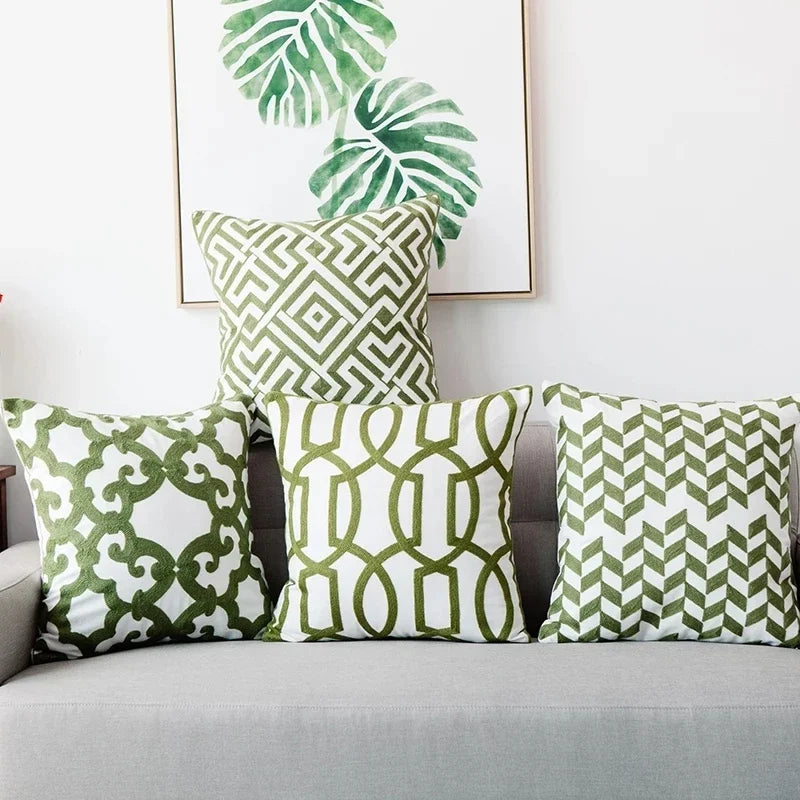 Geometric Embroidered Velvet Pillow Cover