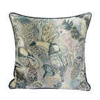 Decorative pillow with bird pattern on a white background