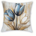 Blue and white floral feather pillow cover with elegant botanical and artistic pattern design