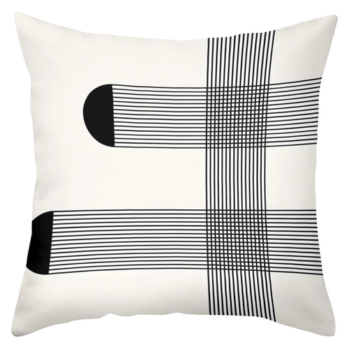 Decorative pillow with black geometric patterns