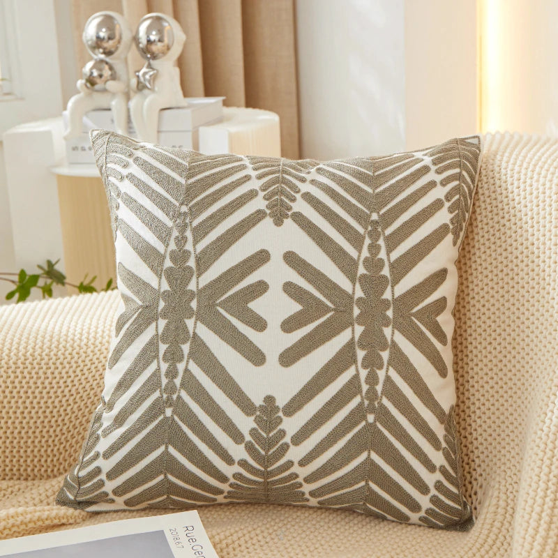 Embroidered Leaf Pillow Cover