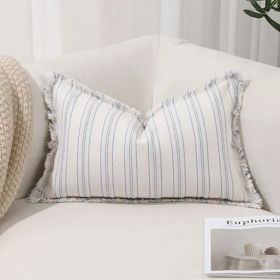 Boho Striped Fringed Pillow Cover