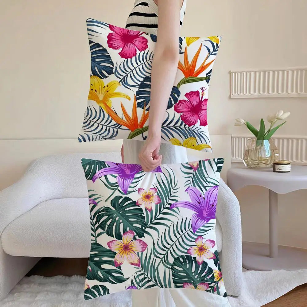 Tropical Leaves Floral Pillow Cover