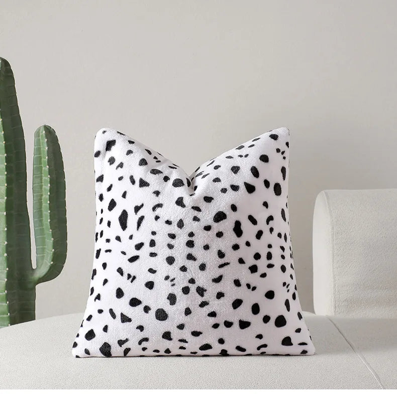 Black White Spotted Plush Pillow Covers Set