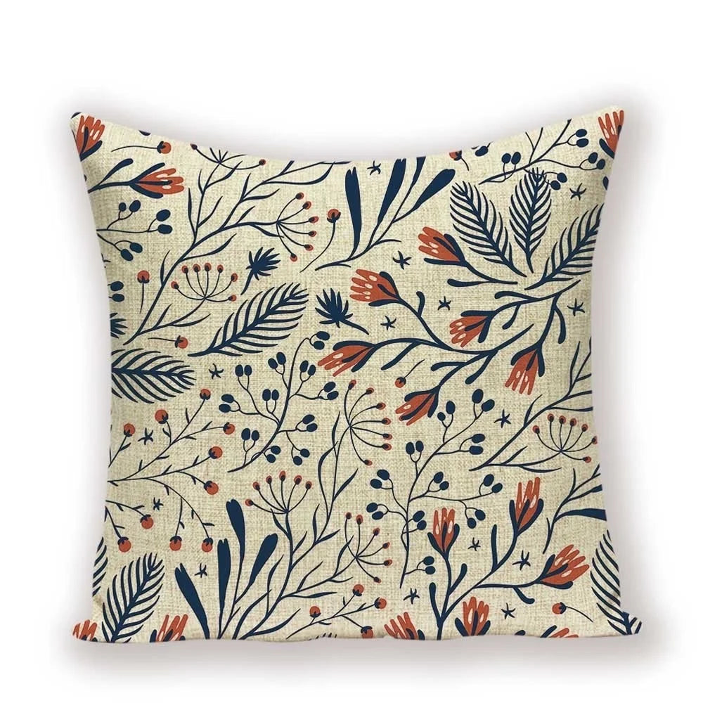 Decorative pillow with floral pattern on a beige background