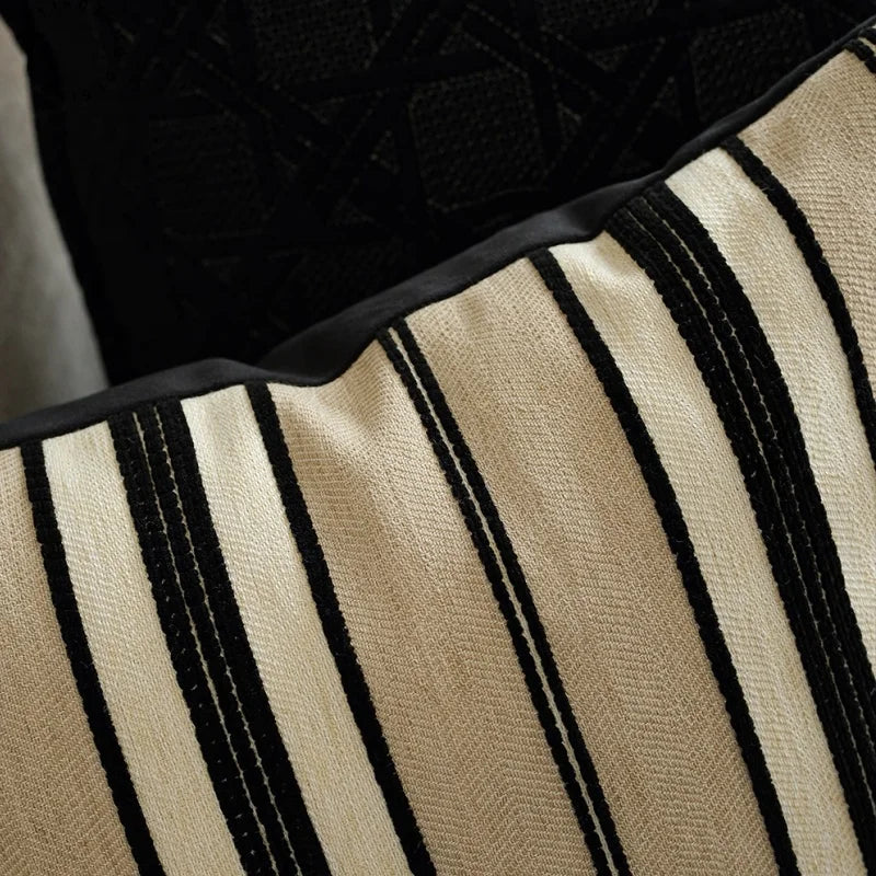 Retro leopard stripe pillow cover in brown and black with geometric animal print design