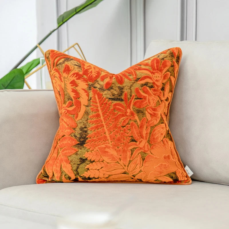 Luxury velvet flocked cushion cover in solid color with soft plush texture design