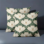 Green floral back cushion pillow cover with botanical pattern on soft durable fabric