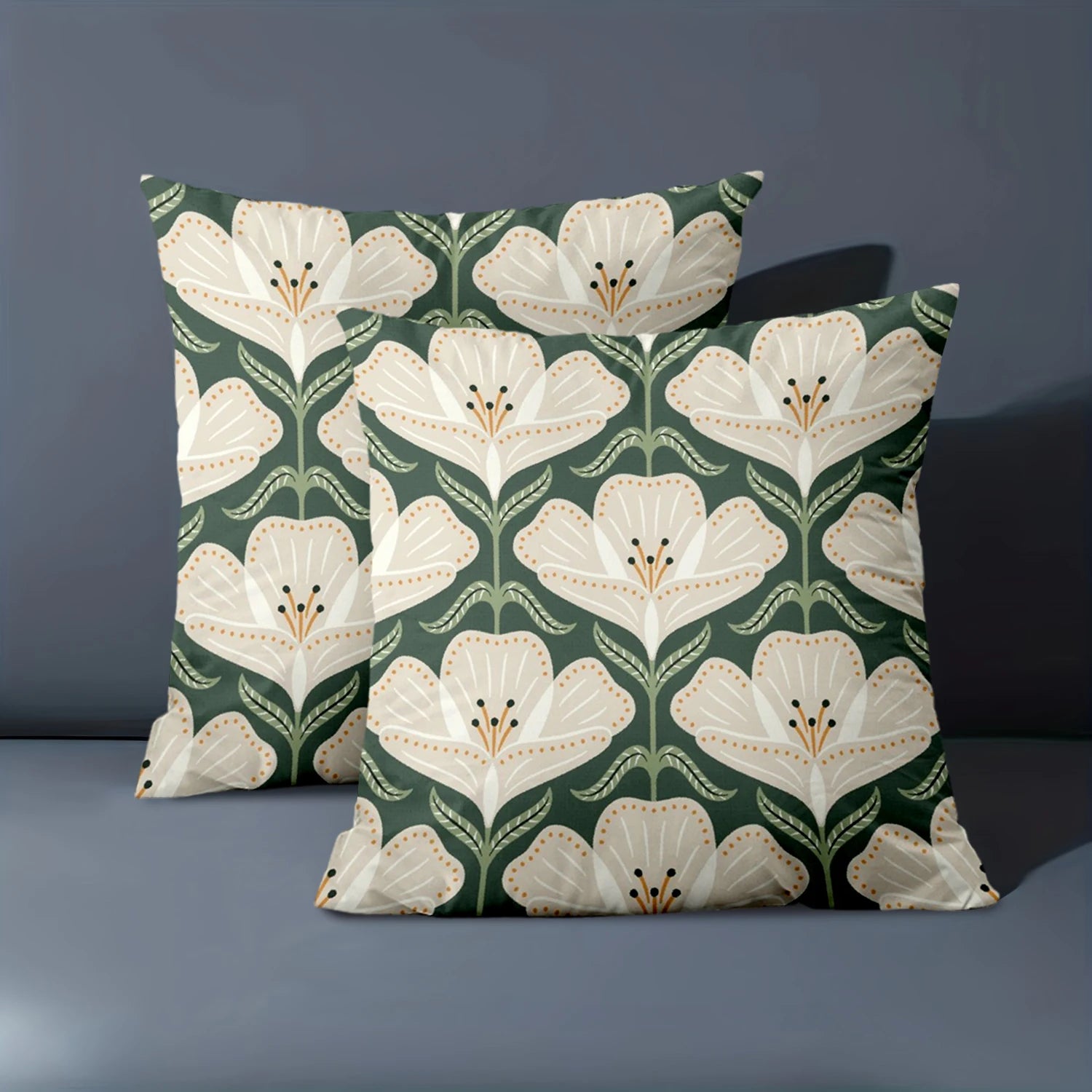 Green floral back cushion pillow cover with botanical pattern on soft durable fabric
