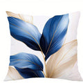 Blue gold leaf pillow cover with elegant botanical pattern on soft peachskin fabric