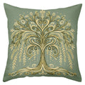Green and gold tree pillow cover with elegant botanical design on plush fabric