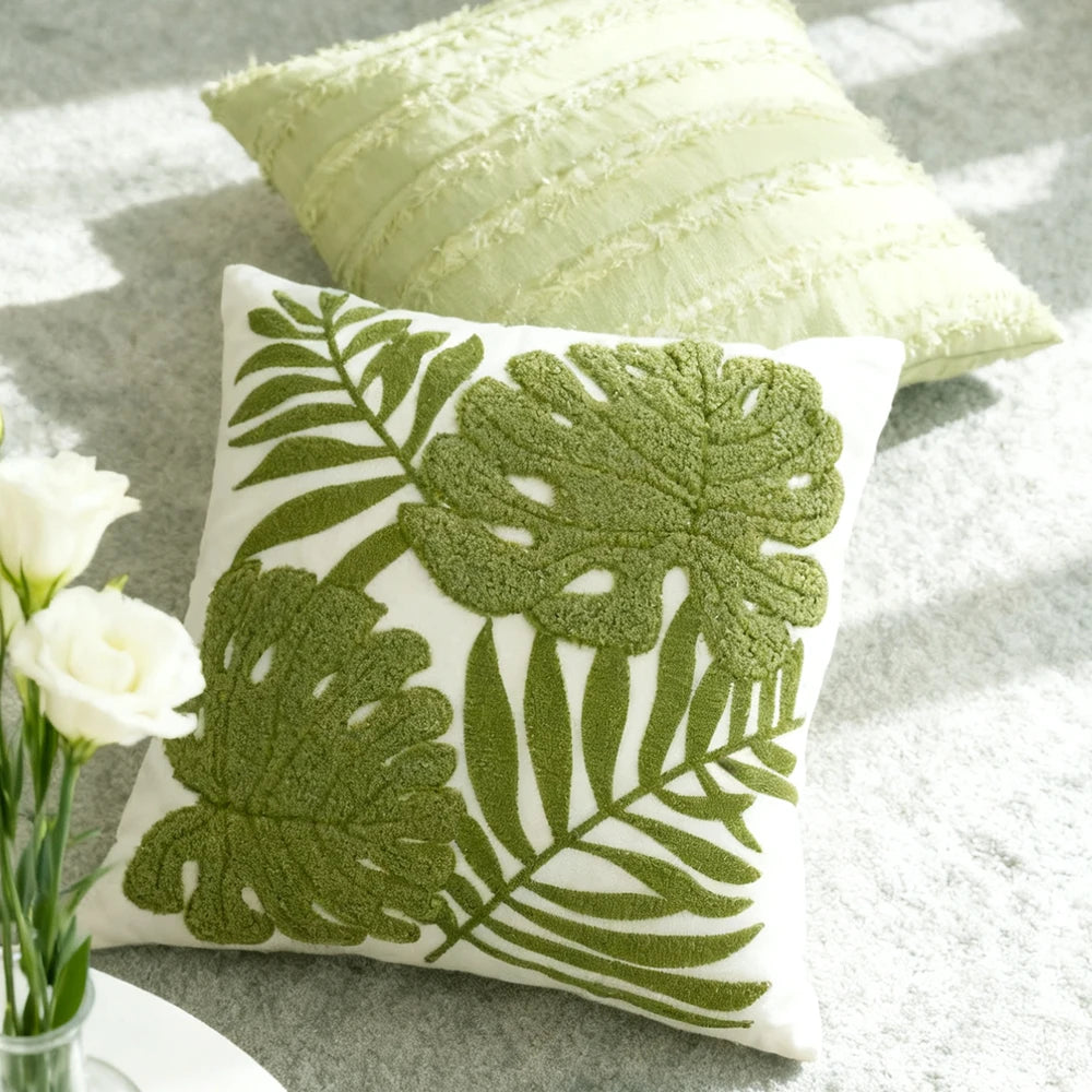 Green Embroidered Towel Pillow Cover