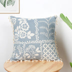 Vintage Blue Green Tassel Pillow Cover