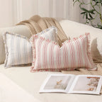 Boho Striped Fringed Pillow Cover
