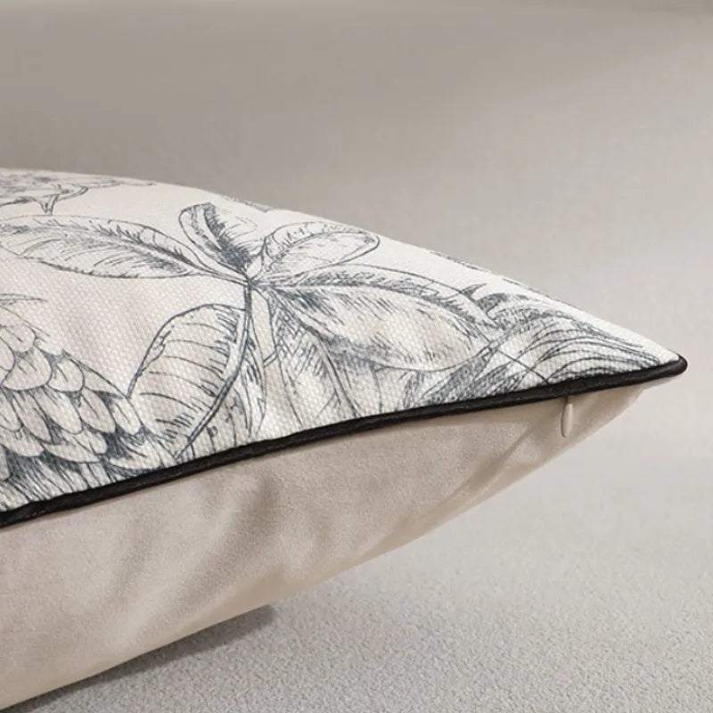 Chinoiserie Grey Floral Pillow Cover