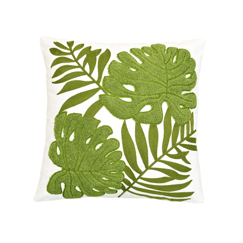 Green Embroidered Towel Pillow Cover