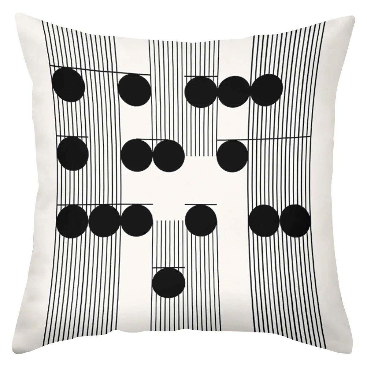 Decorative pillow with black circle and line pattern
