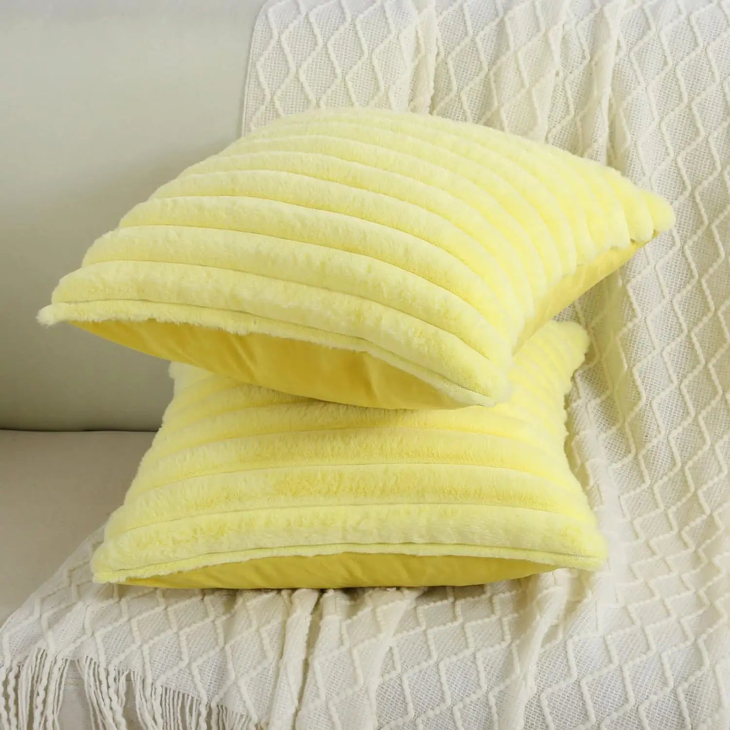 Faux Rabbit Fur Striped Pillow Cover