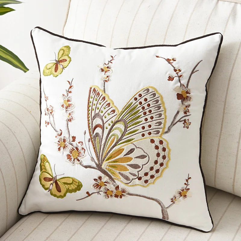 Peacock  Embroidery Animal Pillow Cover