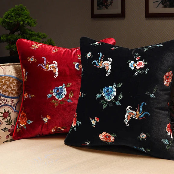 Embroidered Floral Pillow Cover