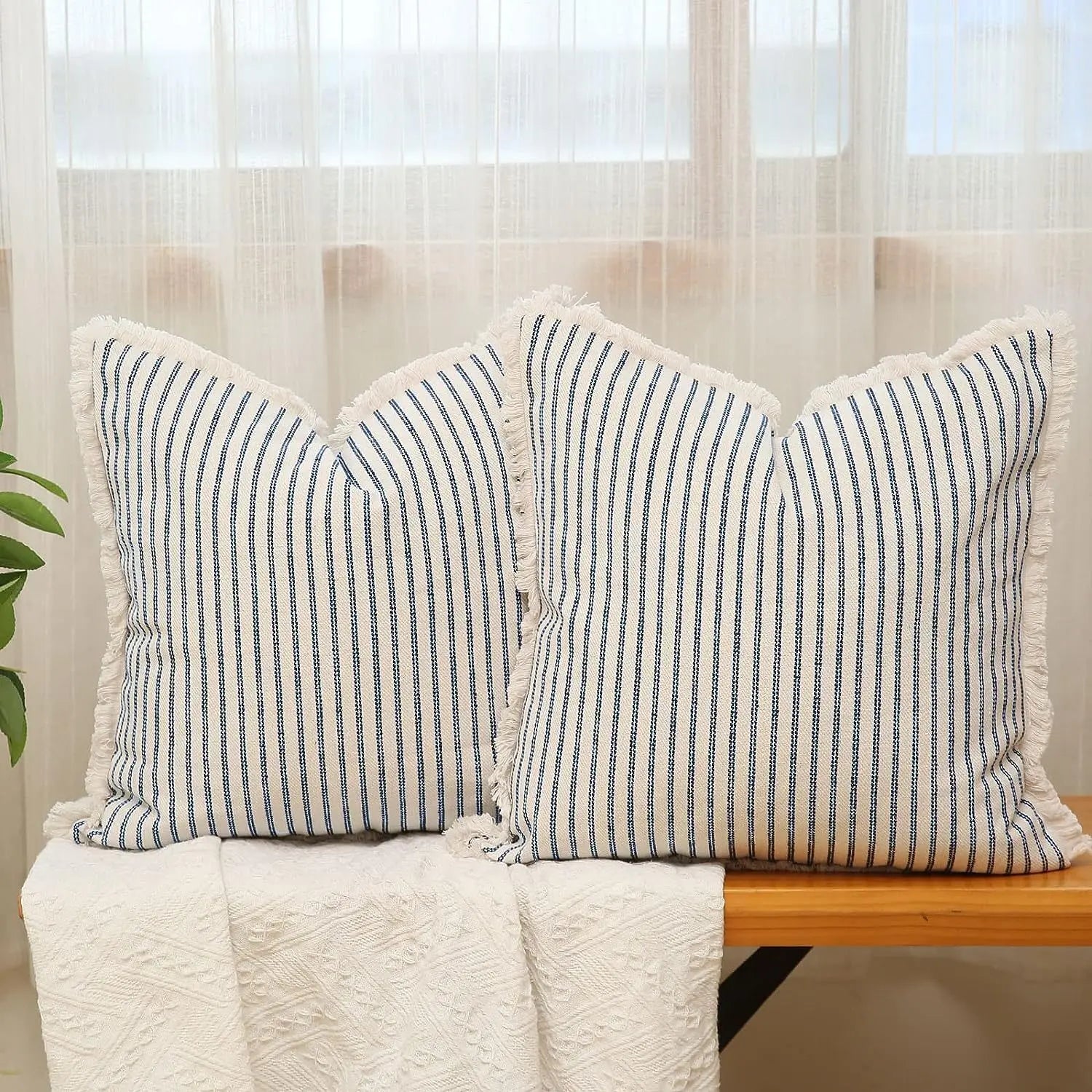 Fringe Striped Cotton Pillow Cover