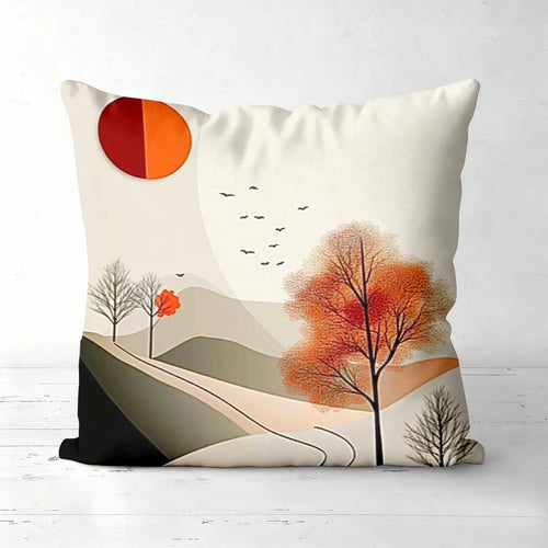 Autumn landscape decorative pillow cover with warm fall scenery and nature-inspired design
