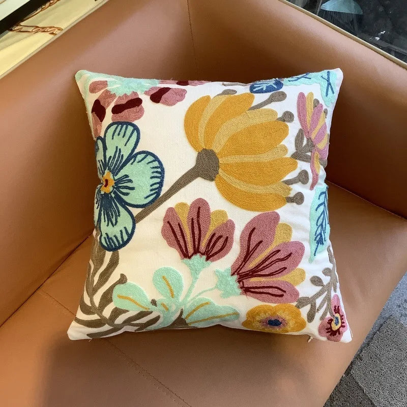 Flower Embroidery Pillow Cover