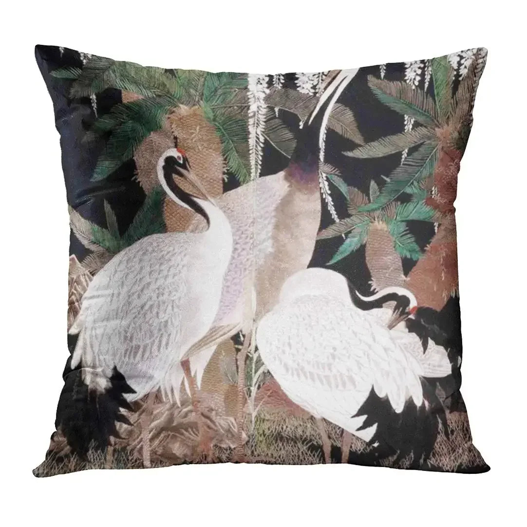 Japanese Crane Linen Pillow Cover