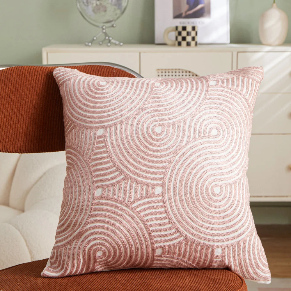 Embroidered Leaf Pillow Cover
