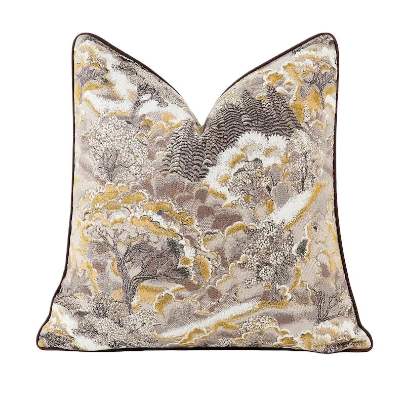 Decorative pillow with floral pattern on a white background