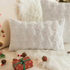 White christmas pillow cover with snowflake and tree pattern in festive winter design