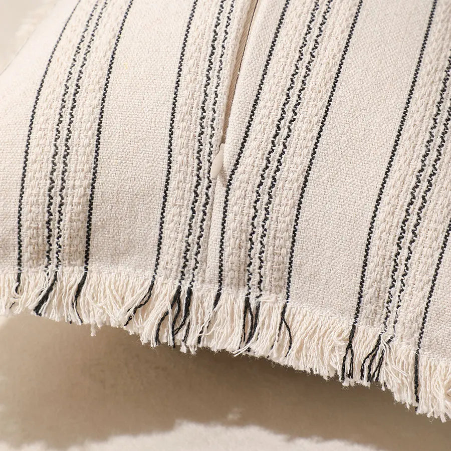 Boho Striped Fringed Pillow Cover