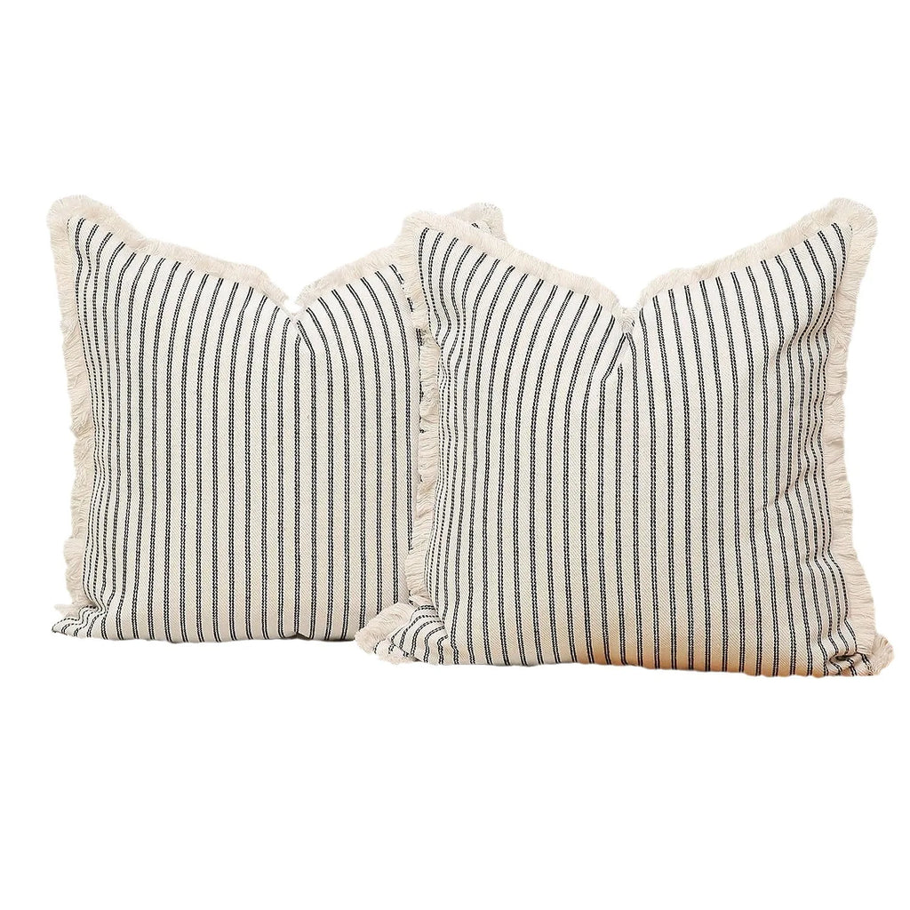 Fringe Striped Cotton Pillow Cover