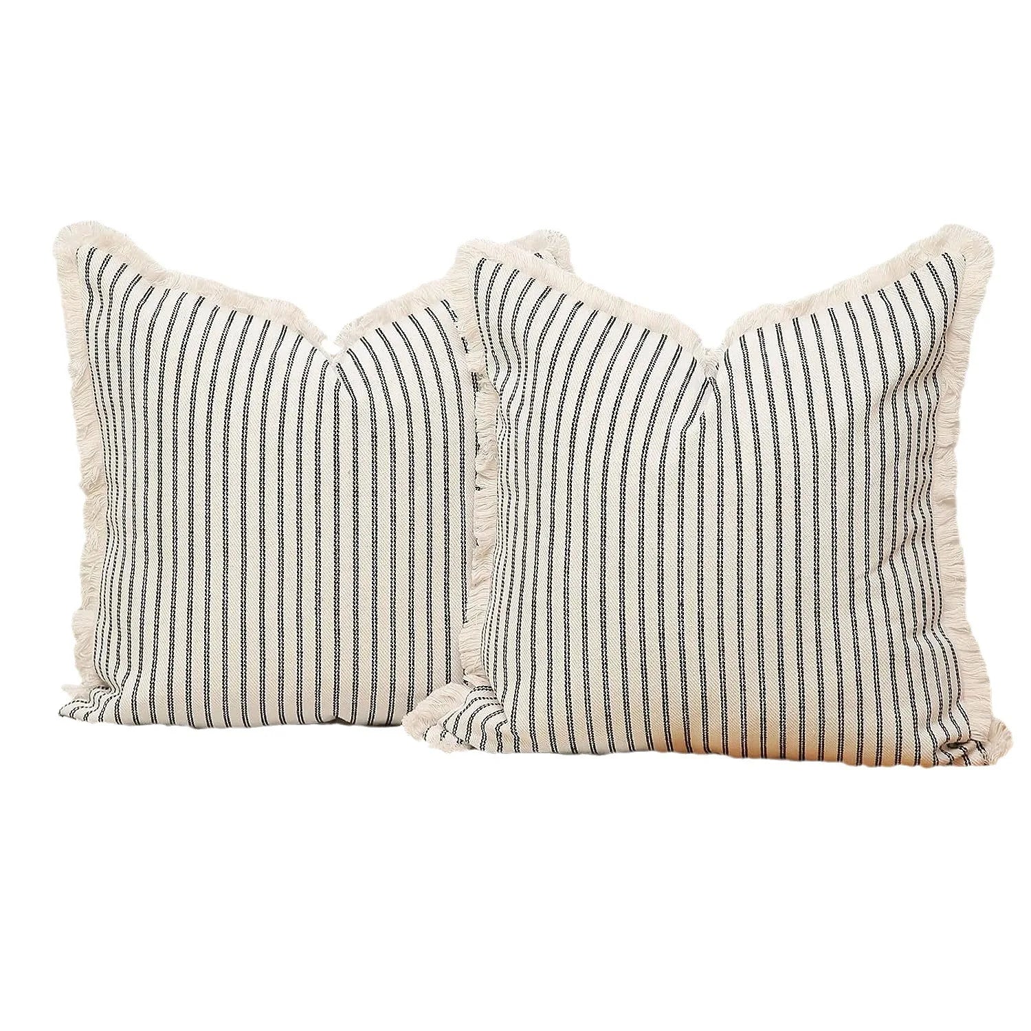 Fringe Striped Cotton Pillow Cover