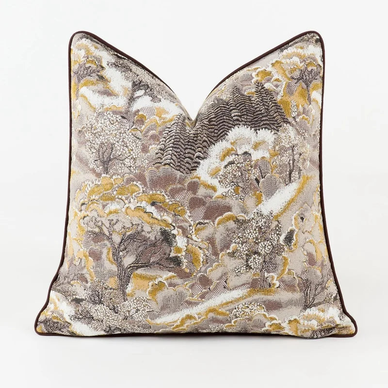 Decorative pillow with floral pattern on a white background
