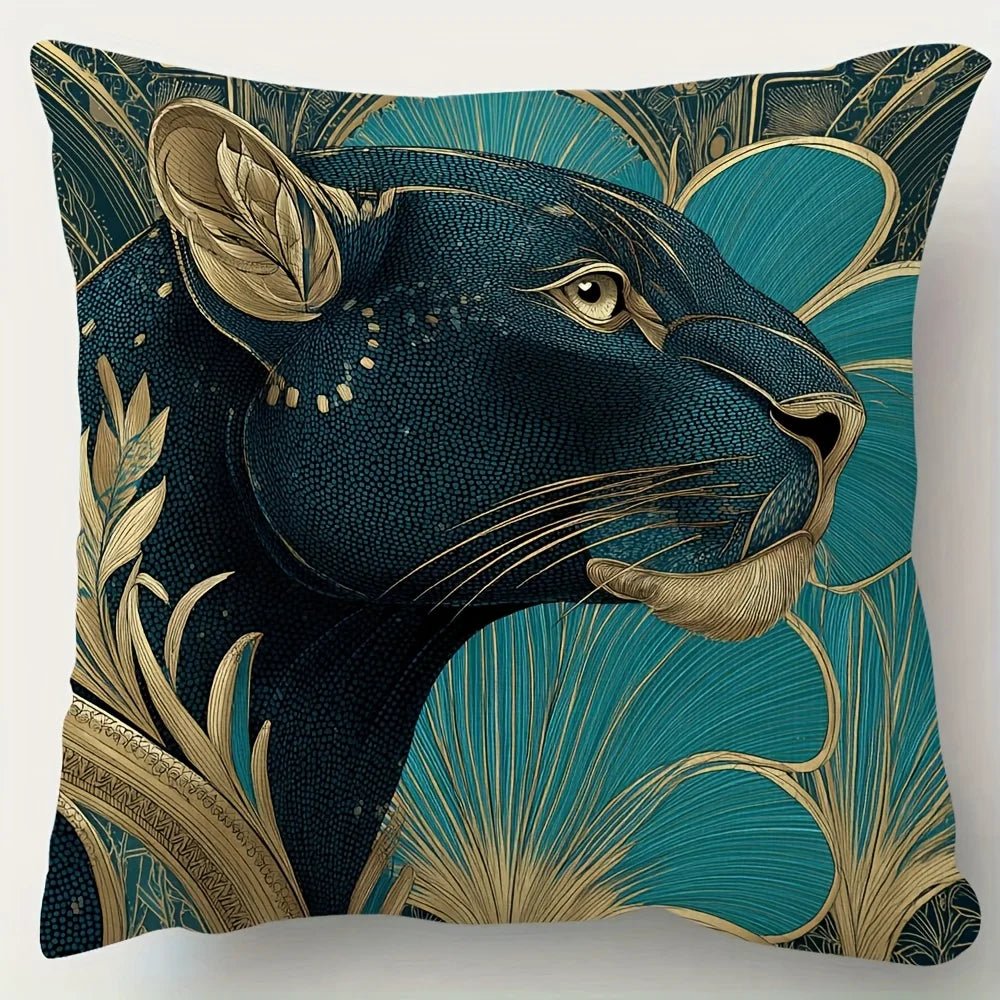 Art Deco Leopard Teal Gold Pillow Cover - Pillow Bay