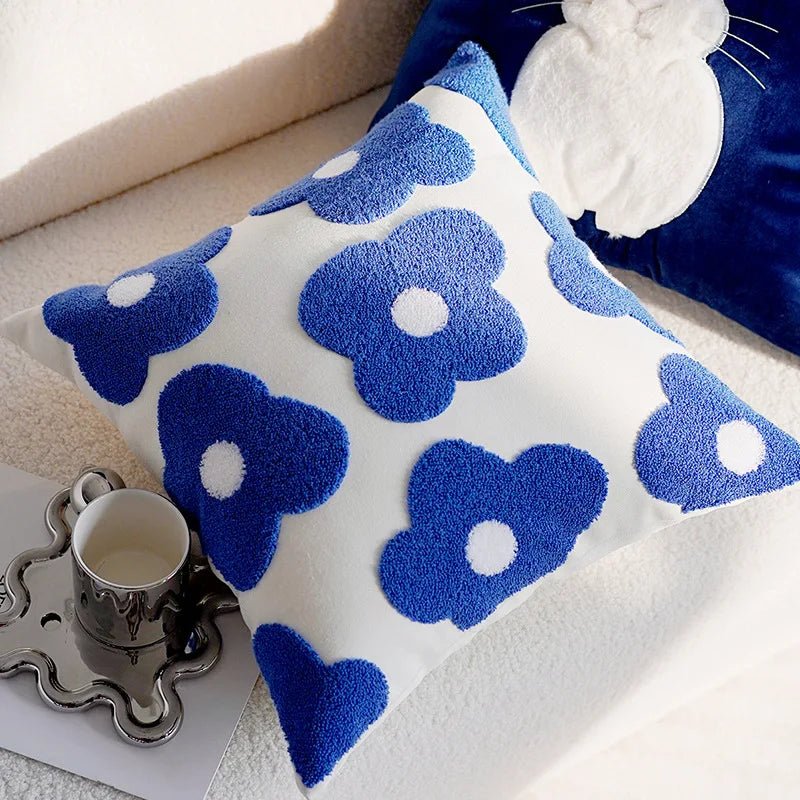 Blue Floral Nordic Pillow Cover - Pillow Bay