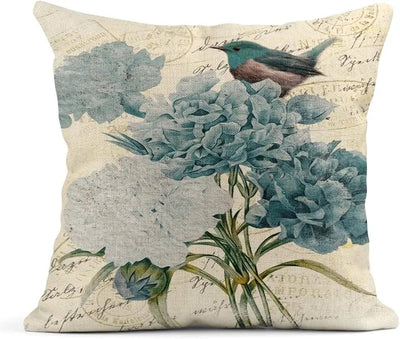 Blue Hydrangea Floral Linen Pillow Cover - Pillow Bay
