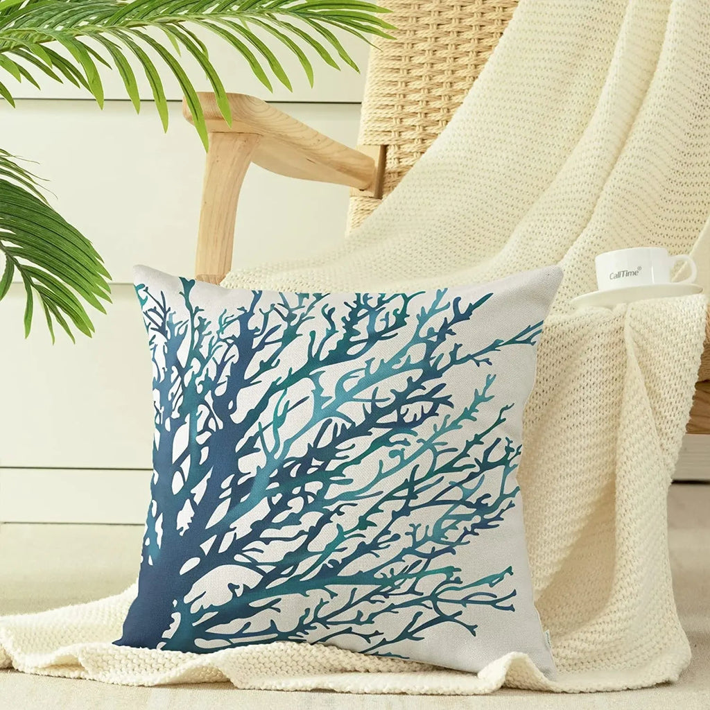 Blue Sea Coral Tree Pillow Cover - Pillow Bay