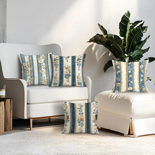 Blue Striped Square Pillow Cover - Pillow Bay