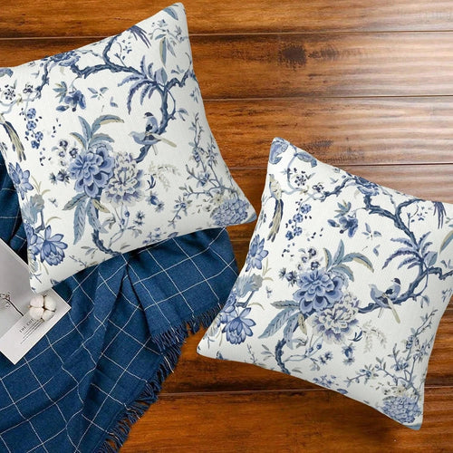 Blue White Floral Bird Pillow Cover - Pillow Bay