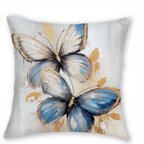 Blue White Floral Feather Pillow Covers - Pillow Bay
