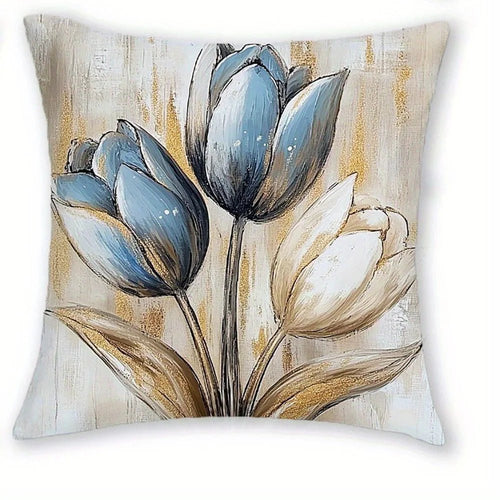 Blue White Floral Feather Pillow Covers - Pillow Bay