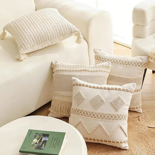 Boho Cotton Linen Tassel Pillow Cover - Pillow Bay