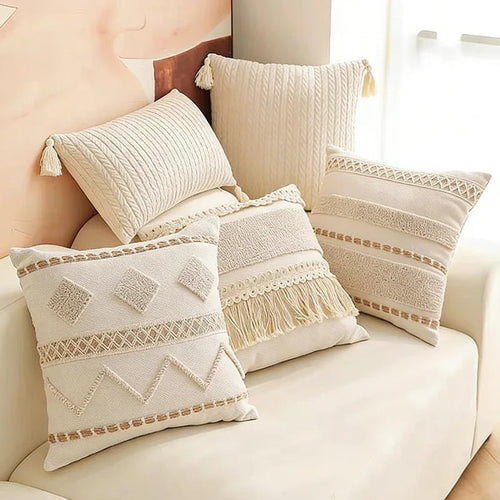 Boho Cotton Linen Tassel Pillow Cover - Pillow Bay