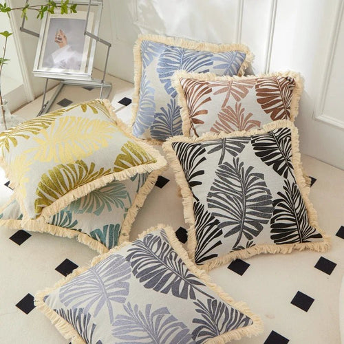 Boho Palm Leaf Fringed Pillow Cover - Pillow Bay