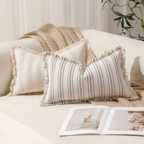 Boho Striped Fringed Pillow Cover - Pillow Bay