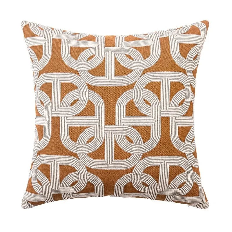 Brown Geometric Jacquard Cushion Cover - Pillow Bay