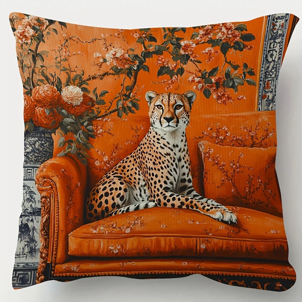 Cheetah Chinoiserie Orange Pillow Cover - Pillow Bay