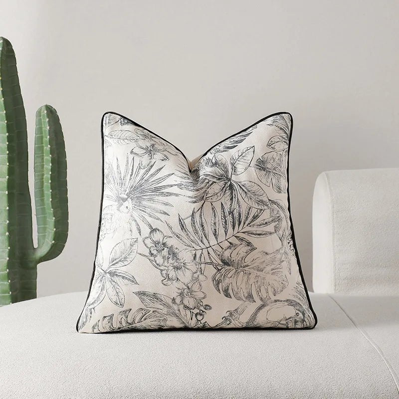 Chinoiserie Grey Floral Pillow Cover - Pillow Bay